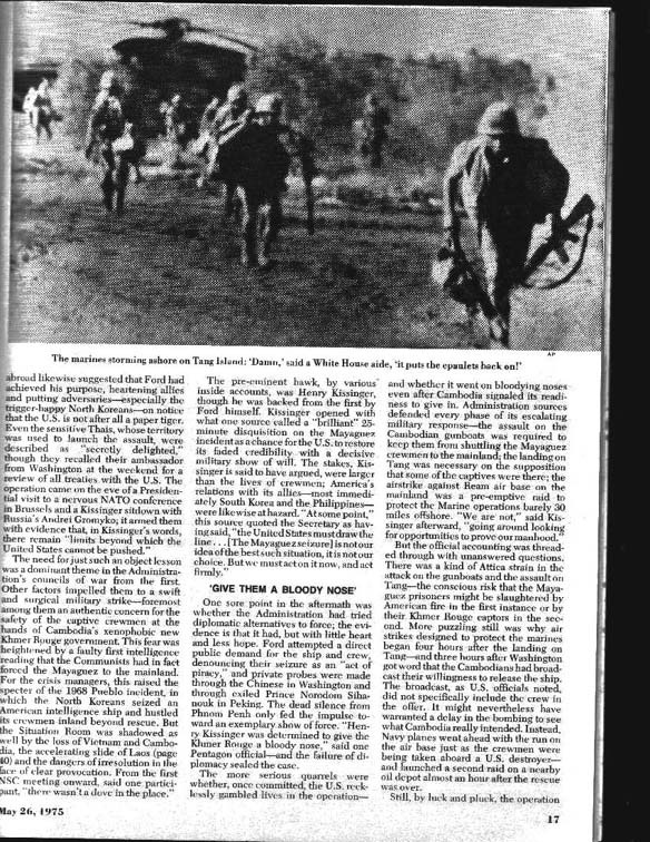 Newsweek Article page 2 May 26 1975 of the Rescue of the Mayaguez at Koh Tang